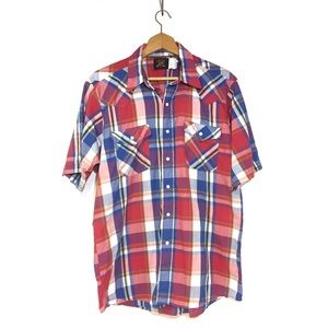 Vintage Saddle King Western by Key Pearl Snap Short Sleeve Plaid Shirt S…
